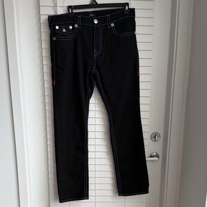 NWOT Men's True Religion Black Jeans with Blue & Red Stitching